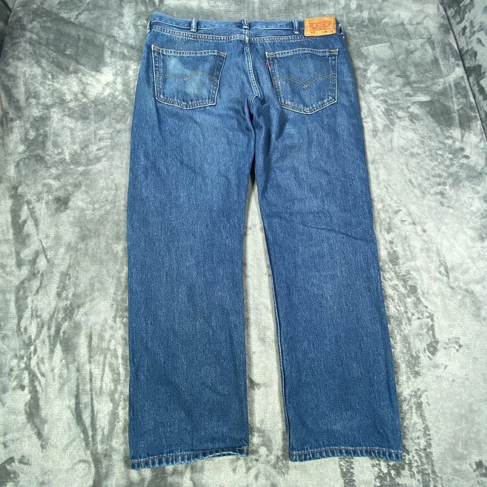Levis 505 Regular Fit Straight Leg Jeans Mens 38x28 Blue Stretch Denim Fade EUC‎